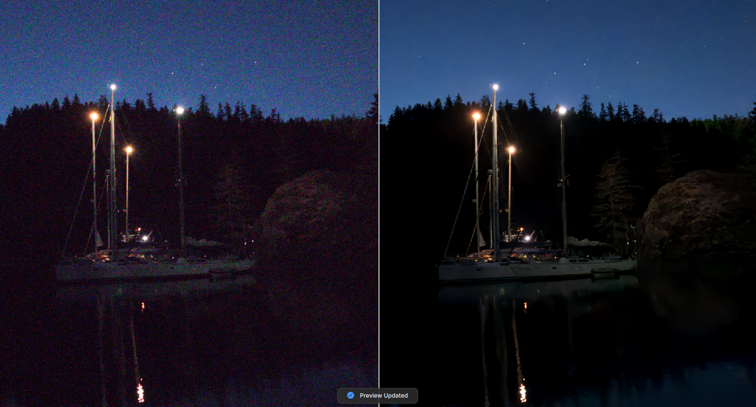 Desolation Sound image, original vs. noise-reduction image
